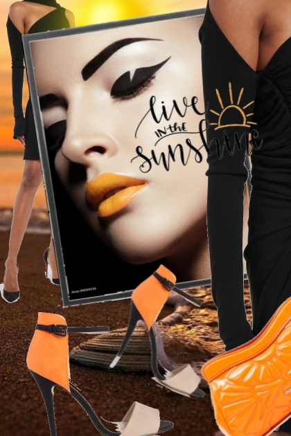 Black dress and orange - Modna kombinacija