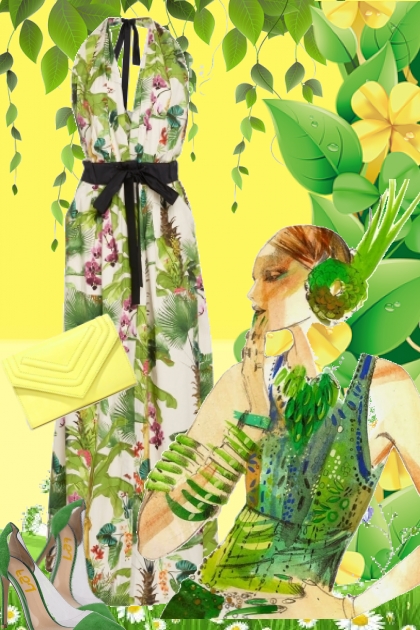 Blomstrete fotsid kjole- Combinazione di moda