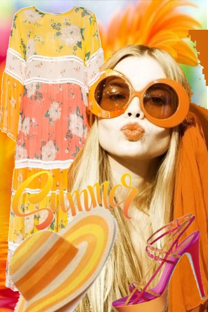 Sommerkjole i gult og aprikos - Combinazione di moda