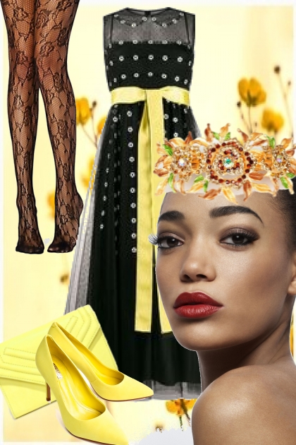 Sort og gul kjole - Modna kombinacija