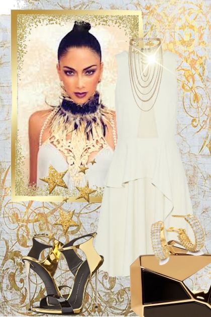 White dress and gold - Modekombination