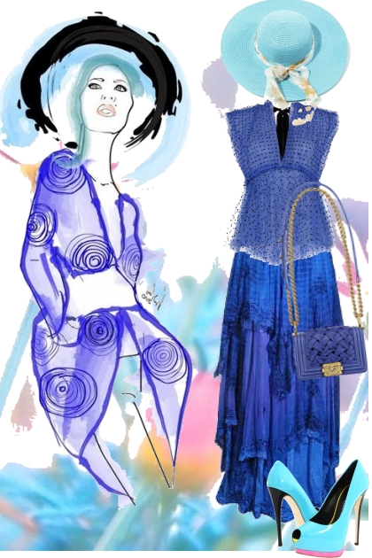 Blått skjørt og blå bluse - Модное сочетание