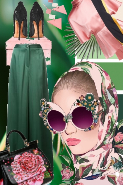 Grønn bukse og rosa topp- Combinazione di moda