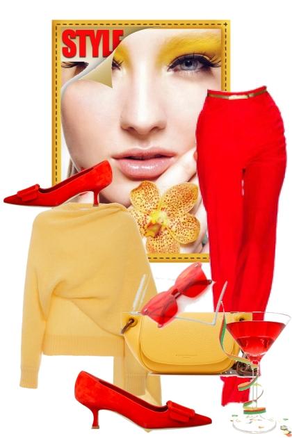 Rød bukse og gul genser 8- Fashion set