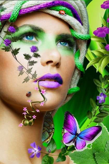 Jente med lilla sommerfugl- Modekombination