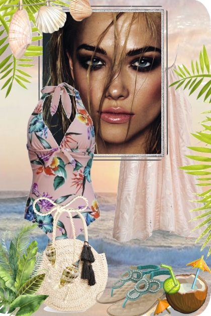 Lys rosa og tropisk trykk på stranda- Fashion set