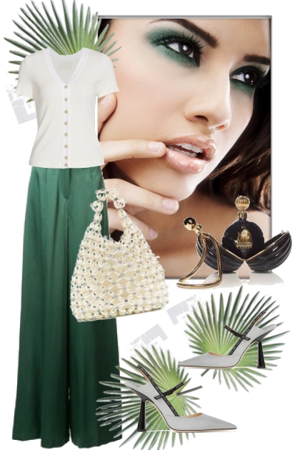 Grønn bukse og hvit topp- Модное сочетание