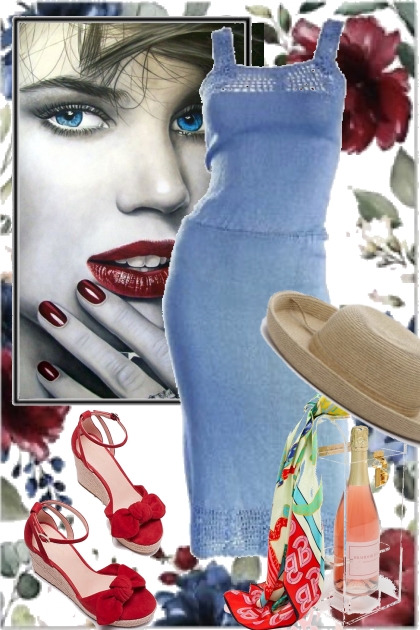 Blå kjole og hatt - Combinazione di moda