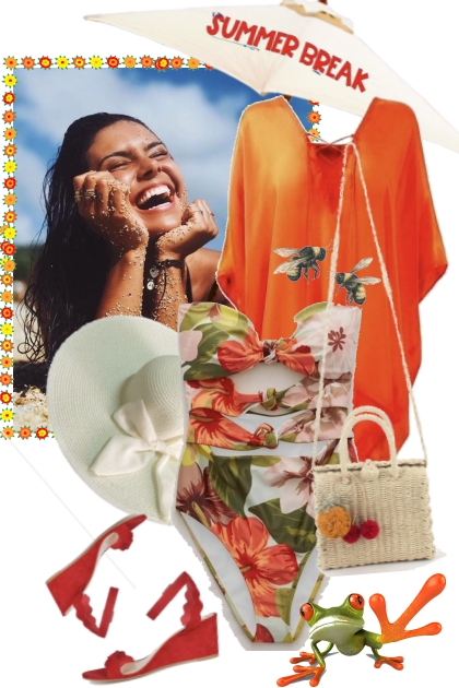 Badedrakt med blomster og oransje- Fashion set