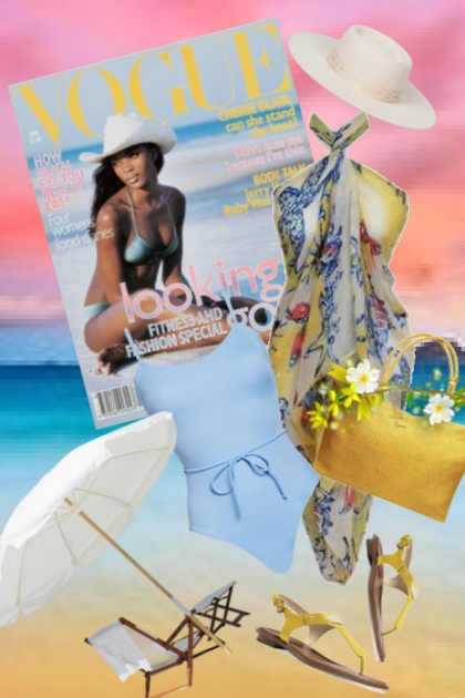 Lys blå og hvitt med gult på stranda - Fashion set
