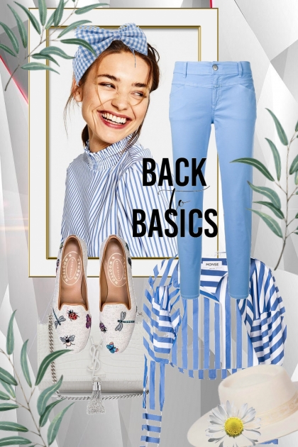 Lys blå bukse og stripet topp- combinação de moda