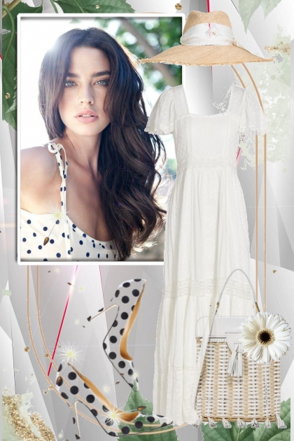 Hvit kjole med hatt 10/8- Fashion set