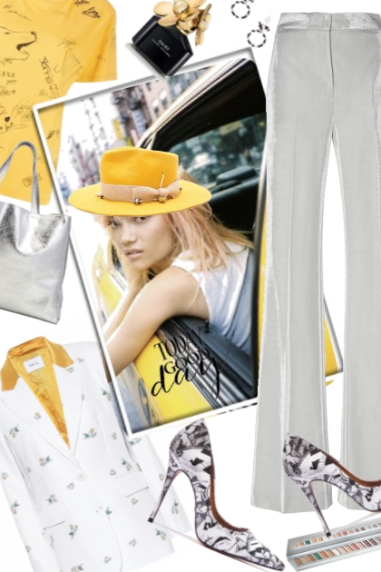 Hvitt og gult antrekk- Combinazione di moda