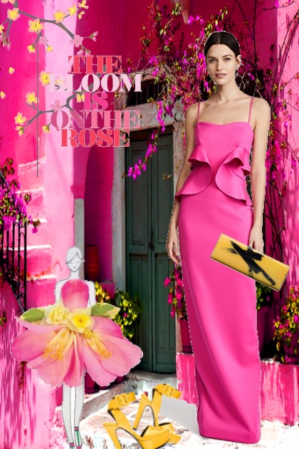 Sterk rosa sid kjole 