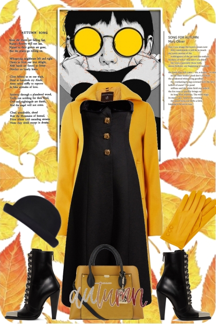 Sort kjole og gul kåpe - Combinazione di moda