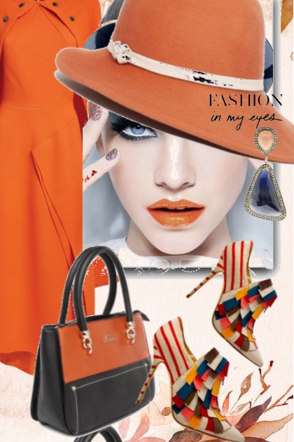 Oransje kjole med hatt - Modna kombinacija