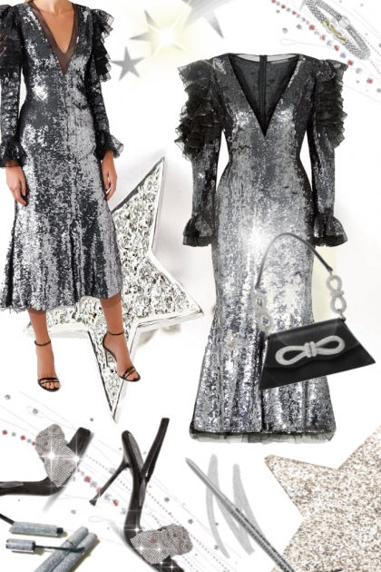 Sølvkjole med sort pynt- Fashion set