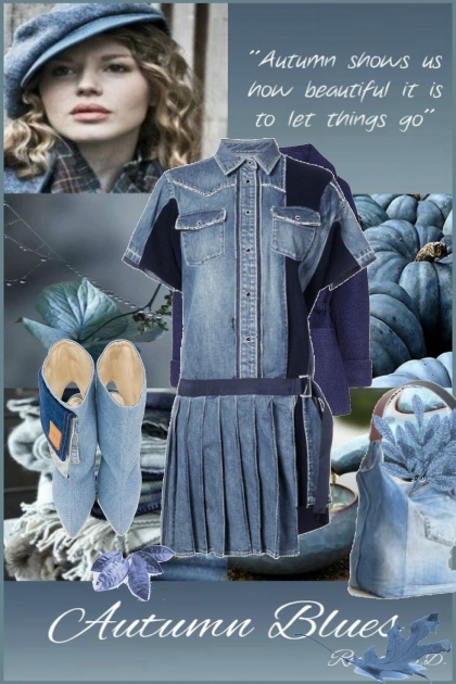 Denim kjole med tilbehør i blått - Модное сочетание