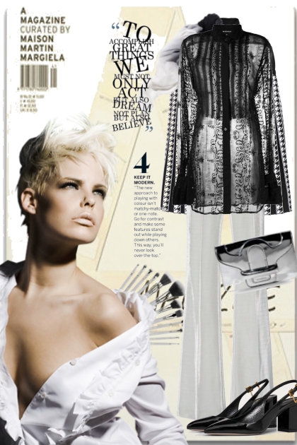 Sort blondetopp og lys grå bukse - Combinazione di moda