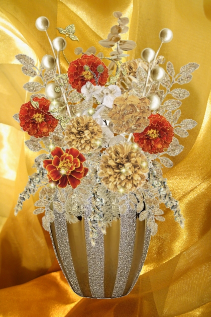 Gullvase med gylne blomster- Kreacja
