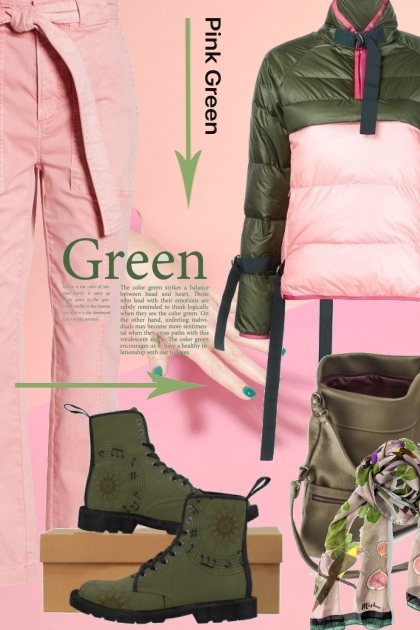 Rosa/grønn jakke og rosa bukse