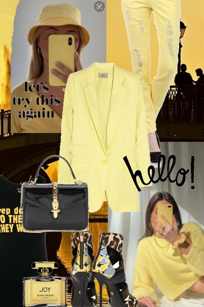 Lys gul bukse og dressjakke- Combinazione di moda