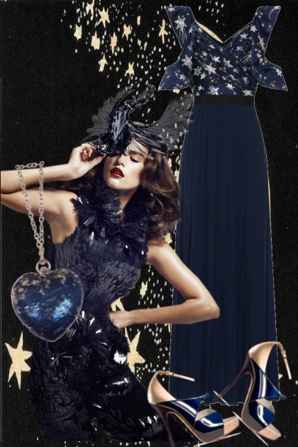 Blå kjole med stjerner- Modekombination