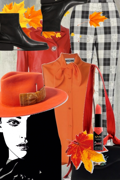 Rutet bukse og oransje bluse- Fashion set