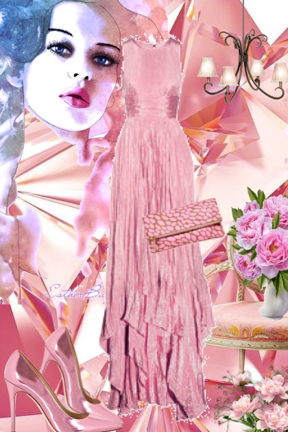 Rosa sid kjole med rosa tilbehør- combinação de moda