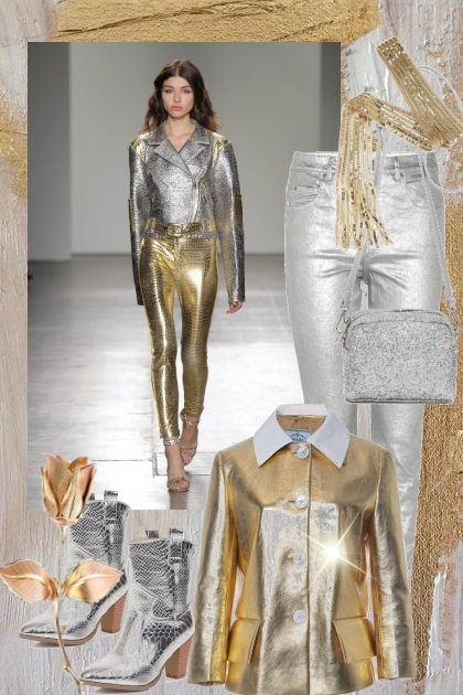 Gulljakke og sølvbukse- Combinazione di moda