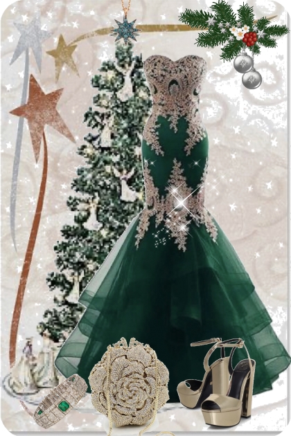 Grønn julekjole med sølv dekor- Combinaciónde moda