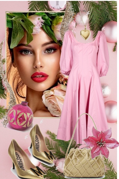 Rosa kjole med gull tilbehør- Fashion set