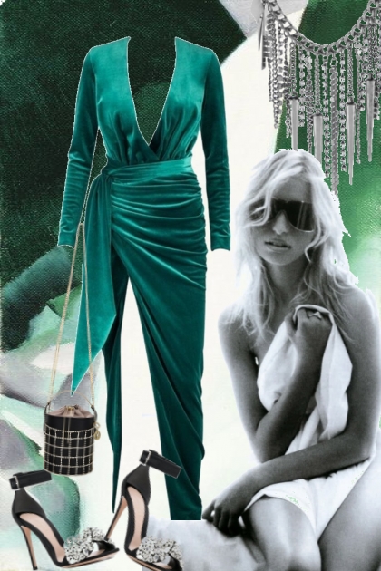 Grønn kjole med splitt- コーディネート
