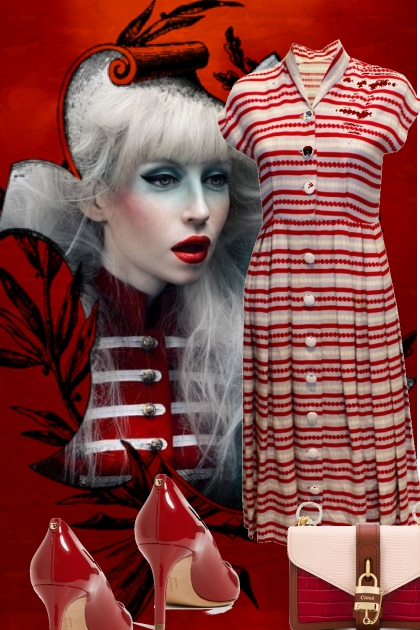 Rød/hvit stripet kjole- Модное сочетание