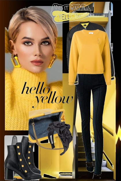 Sort bukse og gul genser - Kreacja