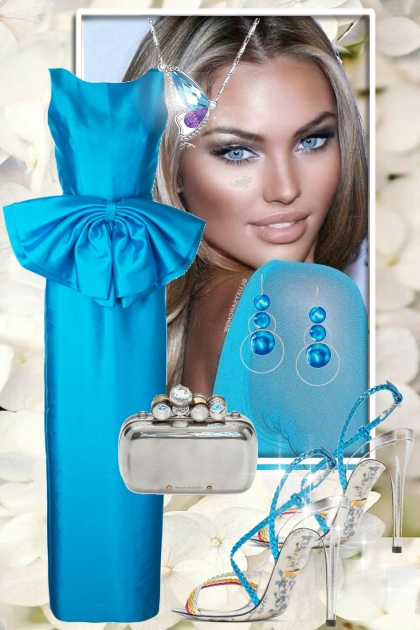 Blå kjole med stor sløyfe - Combinazione di moda