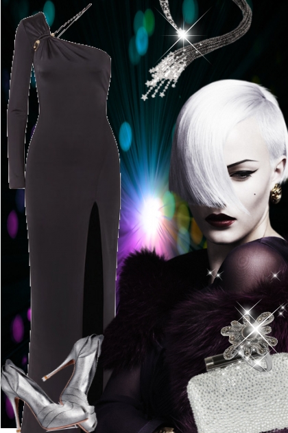 Mørk burgunder kjole med sølv- combinação de moda