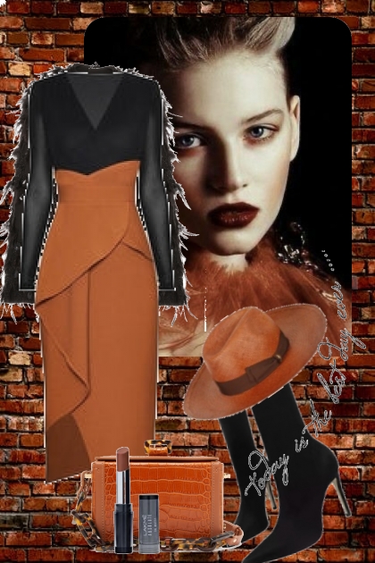 Brun/sort kjole med sort jakke- Combinazione di moda