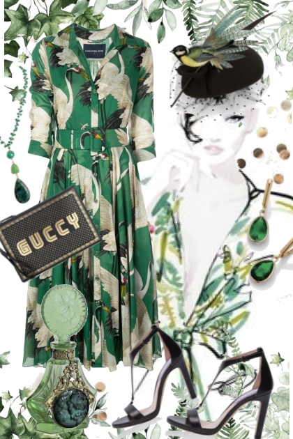 Grønn kjole med blomster - combinação de moda