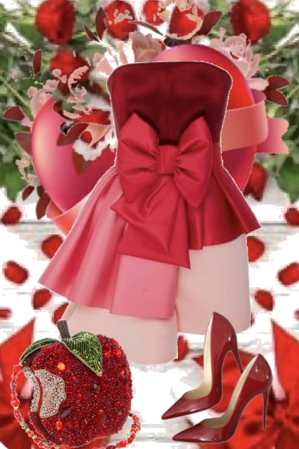 Rosa/rød romantisk kjole- Modekombination