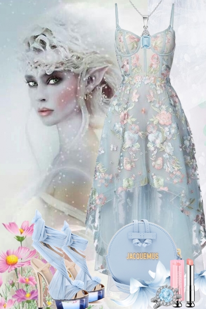Lys blå kjole med rosa blomster- Combinaciónde moda