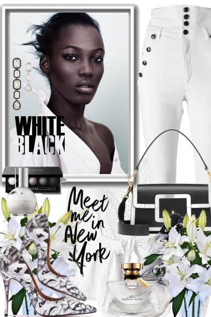 Hvitt antrekk med sort tilbehør- Modekombination