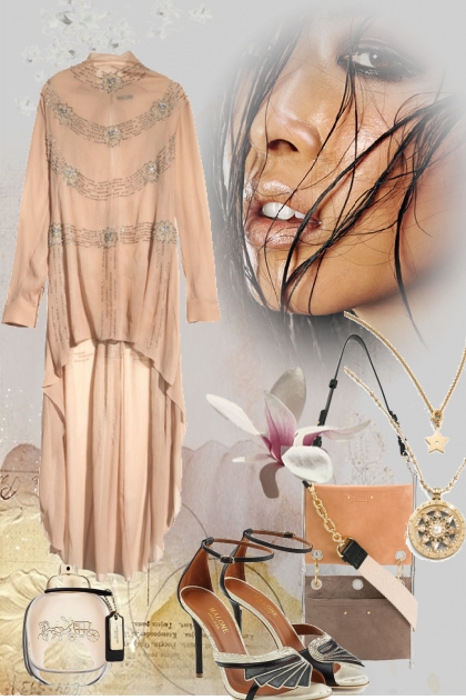 Lys brun kjole med veske og sko- Modna kombinacija