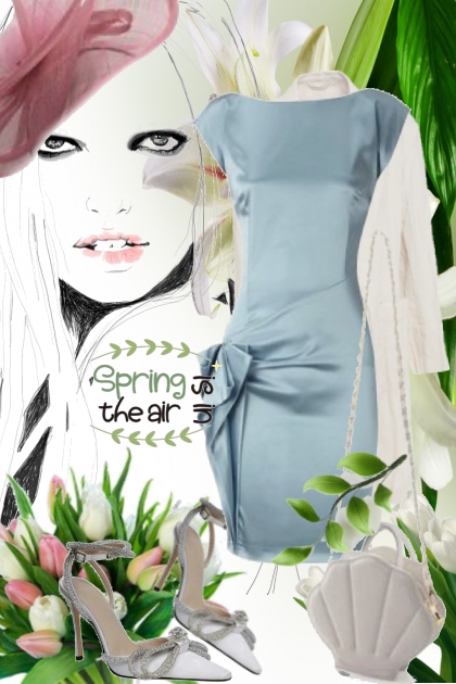 Lys blå kjole og hvit kåpe- Combinaciónde moda
