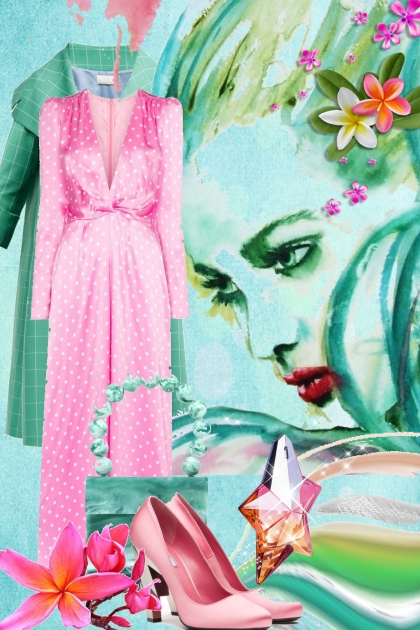 Rosa kjole og grønn kåpe- Modna kombinacija