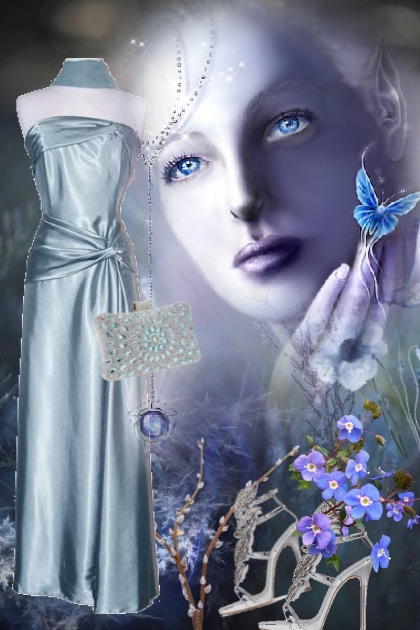 Isblå kjole med sølvsko- Modekombination