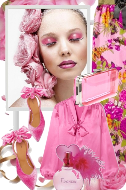 Rosa bukse med blomster og rosa topp- Combinazione di moda