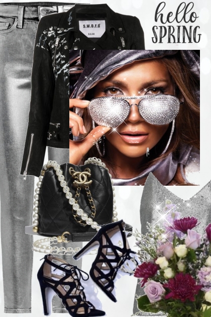 Sølvantrekk og sort jakke- Combinazione di moda