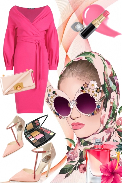 Rosa kjole med lys rosa tilbehør- combinação de moda