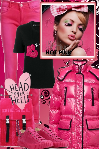 Rosa bukse og rosa jakke- combinação de moda